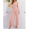 ZESICA Women’s Strapless Jumpsuit Casual Off Shoulder High Waist Wide Leg Side Slit Long Romper Playsuits with Pockets(Dustypink)