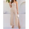 ZESICA Women’s Strapless Jumpsuit Casual Off Shoulder High Waist Wide Leg Side Slit Long Romper Playsuits with Pockets(Greyapricot)