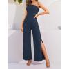 ZESICA Women’s Strapless Jumpsuit Casual Off Shoulder High Waist Wide Leg Side Slit Long Romper Playsuits with Pockets(Navy)