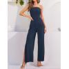ZESICA Women’s Strapless Jumpsuit Casual Off Shoulder High Waist Wide Leg Side Slit Long Romper Playsuits with Pockets(Navy)