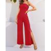 ZESICA Women’s Strapless Jumpsuit Casual Off Shoulder High Waist Wide Leg Side Slit Long Romper Playsuits with Pockets(Red)