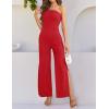 ZESICA Women’s Strapless Jumpsuit Casual Off Shoulder High Waist Wide Leg Side Slit Long Romper Playsuits with Pockets(Red)