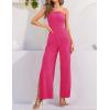 ZESICA Women’s Strapless Jumpsuit Casual Off Shoulder High Waist Wide Leg Side Slit Long Romper Playsuits with Pockets(Rose)