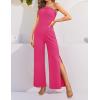 ZESICA Women’s Strapless Jumpsuit Casual Off Shoulder High Waist Wide Leg Side Slit Long Romper Playsuits with Pockets(Rose)