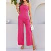 ZESICA Women’s Strapless Jumpsuit Casual Off Shoulder High Waist Wide Leg Side Slit Long Romper Playsuits with Pockets(Rose)