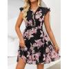 ZESICA Womens Summer Boho Floral Mini Dress 2026 Flutter Short Sleeve Button Chiffon A Line Beach Vacation Party Dresses(Black)