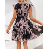 ZESICA Womens Summer Boho Floral Mini Dress 2026 Flutter Short Sleeve Button Chiffon A Line Beach Vacation Party Dresses(Black)