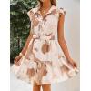 ZESICA Womens Summer Boho Floral Mini Dress 2026 Flutter Short Sleeve Button Chiffon A Line Beach Vacation Party Dresses(Brown)
