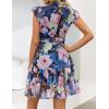 ZESICA Womens Summer Boho Floral Mini Dress 2026 Flutter Short Sleeve Button Chiffon A Line Beach Vacation Party Dresses(Darkblue)
