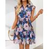 ZESICA Womens Summer Boho Floral Mini Dress 2026 Flutter Short Sleeve Button Chiffon A Line Beach Vacation Party Dresses(Darkblue)