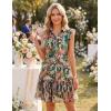 ZESICA Womens Summer Boho Floral Mini Dress 2026 Flutter Short Sleeve Button Chiffon A Line Beach Vacation Party Dresses(Darkgreen)