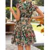 ZESICA Womens Summer Boho Floral Mini Dress 2026 Flutter Short Sleeve Button Chiffon A Line Beach Vacation Party Dresses(Darkgreen)