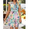 ZESICA Womens Summer Boho Floral Mini Dress 2026 Flutter Short Sleeve Button Chiffon A Line Beach Vacation Party Dresses(Green)