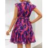 ZESICA Womens Summer Boho Floral Mini Dress 2026 Flutter Short Sleeve Button Chiffon A Line Beach Vacation Party Dresses(Purple)