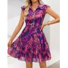 ZESICA Womens Summer Boho Floral Mini Dress 2026 Flutter Short Sleeve Button Chiffon A Line Beach Vacation Party Dresses(Purple)