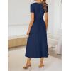 ZESICA Womens Summer Pleated Midi Dress 2026 Spring Business Casual Short Sleeve A-Line Elegant Wedding Guest Party Dresses(Navy)