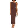 ZESICA Women’s 2026 Summer Maxi Dress Sleeveless Ruched Elegant Wedding Guest Cocktail Formal Bodycon Long Dresses(Brown)