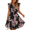 ZESICA Womens Summer Boho Floral Mini Dress 2026 Flutter Short Sleeve Button Chiffon A Line Beach Vacation Party Dresses(Black)