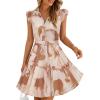 ZESICA Womens Summer Boho Floral Mini Dress 2026 Flutter Short Sleeve Button Chiffon A Line Beach Vacation Party Dresses(Brown)