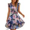 ZESICA Womens Summer Boho Floral Mini Dress 2026 Flutter Short Sleeve Button Chiffon A Line Beach Vacation Party Dresses(Darkblue)
