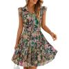 ZESICA Womens Summer Boho Floral Mini Dress 2026 Flutter Short Sleeve Button Chiffon A Line Beach Vacation Party Dresses(Darkgreen)