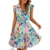 ZESICA Womens Summer Boho Floral Mini Dress 2026 Flutter Short Sleeve Button Chiffon A Line Beach Vacation Party Dresses(Green)