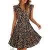 ZESICA Womens Summer Boho Floral Mini Dress 2026 Flutter Short Sleeve Button Chiffon A Line Beach Vacation Party Dresses(Leopard)
