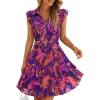 ZESICA Womens Summer Boho Floral Mini Dress 2026 Flutter Short Sleeve Button Chiffon A Line Beach Vacation Party Dresses(Purple)