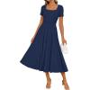 ZESICA Womens Summer Pleated Midi Dress 2026 Spring Business Casual Short Sleeve A-Line Elegant Wedding Guest Party Dresses(Navy)