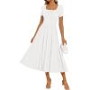 ZESICA Womens Summer Pleated Midi Dress 2026 Spring Business Casual Short Sleeve A-Line Elegant Wedding Guest Party Dresses(White)