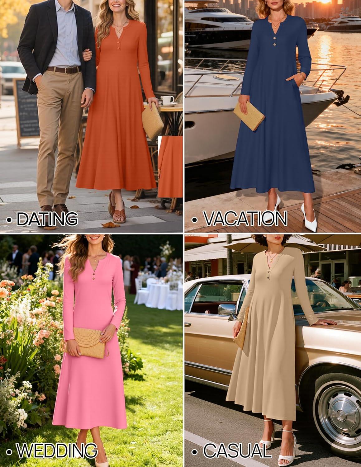 imageZESICA Fall Long Sleeve Comfortable Loose Maxi Dresses for Women 2026 Elegant Classy Winter Wedding Guest DressBlack