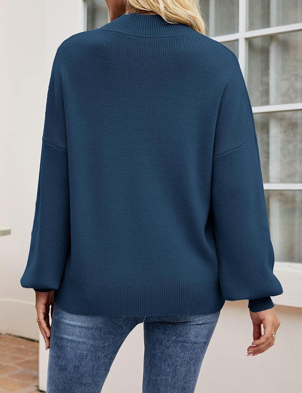 imageZESICA Womens Casual Turtleneck Long Lantern Sleeve Fall 2026 Oversized Ribbed Knit Pullover Sweater Jumper TopRoyalblue