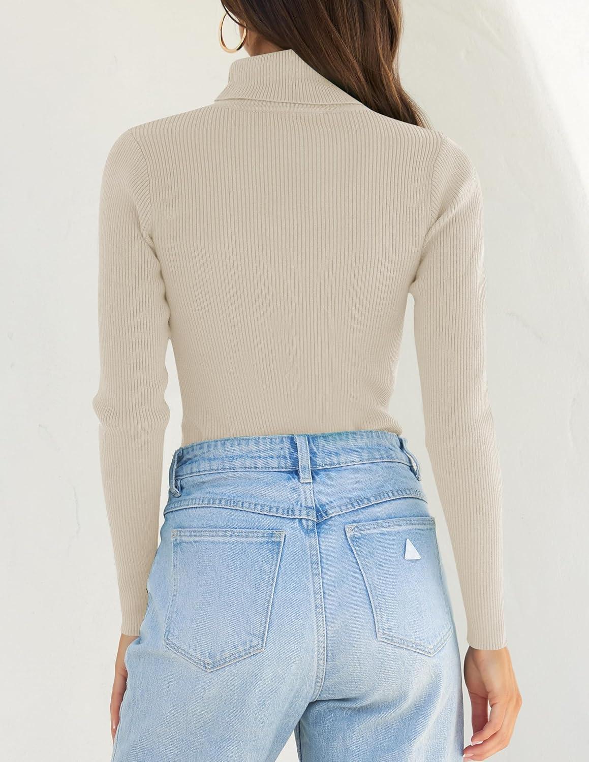 imageZESICA Womens Turtleneck Long Sleeve Shirts 2026 Spring Trendy Tops Slim Fitted Ribbed Knit Basic Casual SweaterApricot