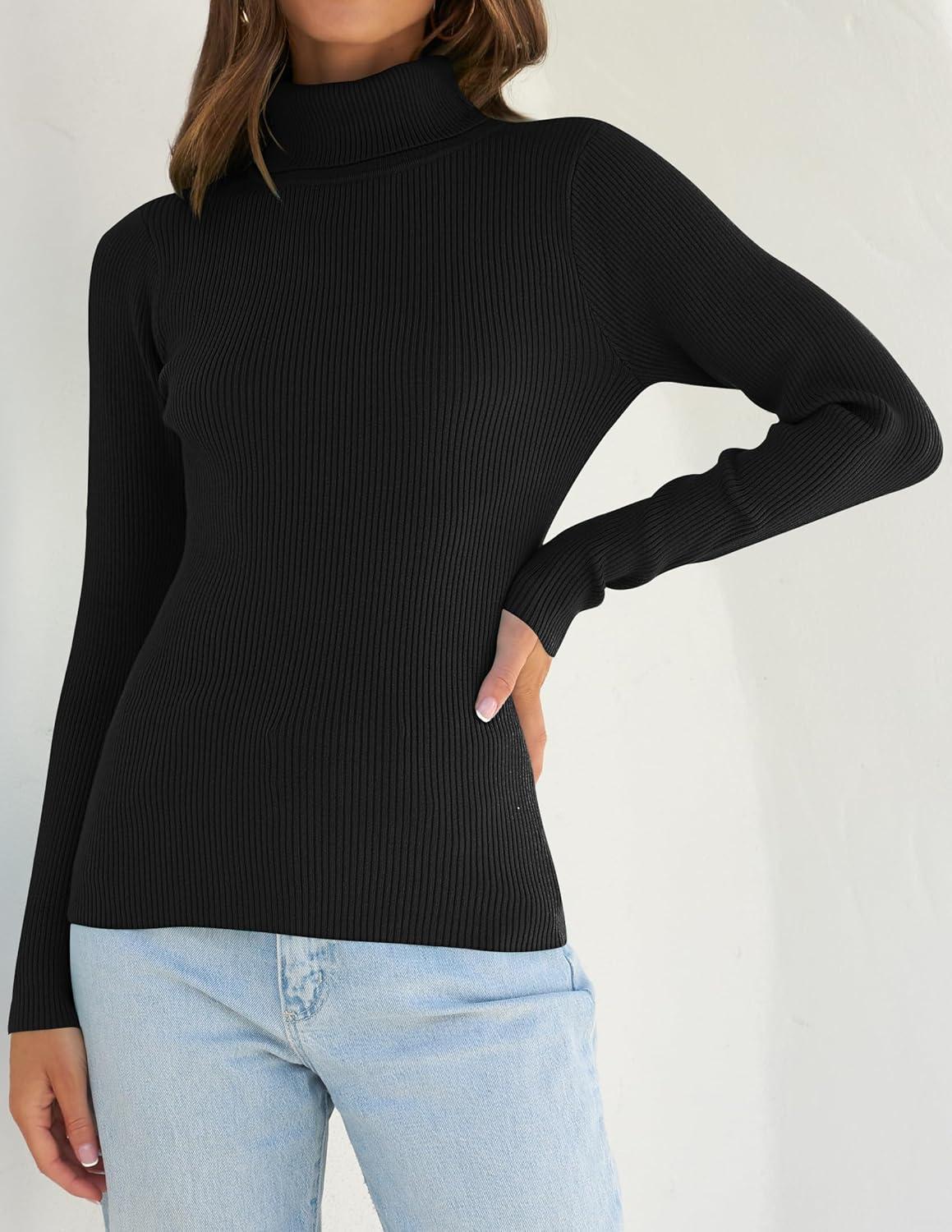 imageZESICA Womens Turtleneck Long Sleeve Shirts 2026 Spring Trendy Tops Slim Fitted Ribbed Knit Basic Casual SweaterBlack