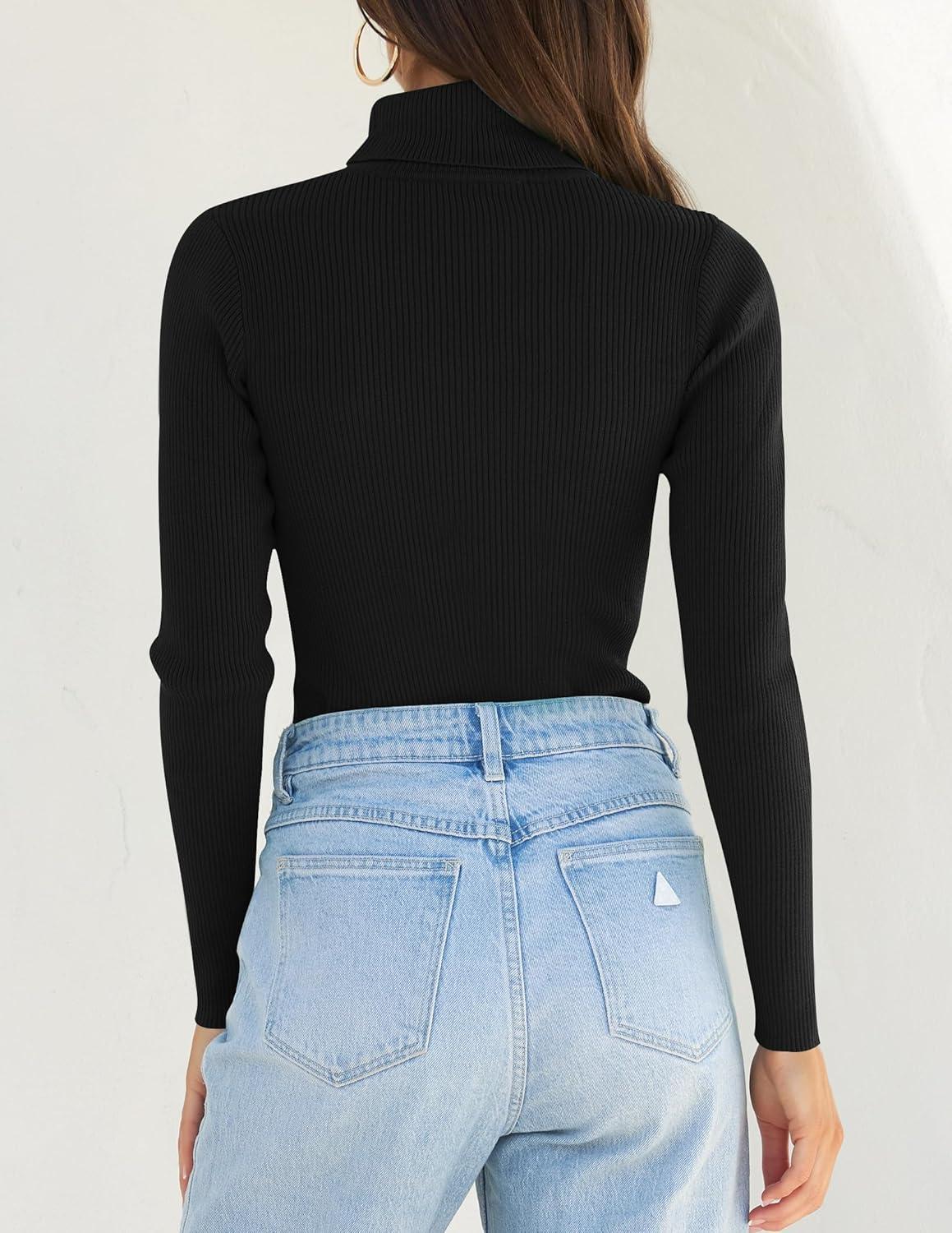imageZESICA Womens Turtleneck Long Sleeve Shirts 2026 Spring Trendy Tops Slim Fitted Ribbed Knit Basic Casual SweaterBlack