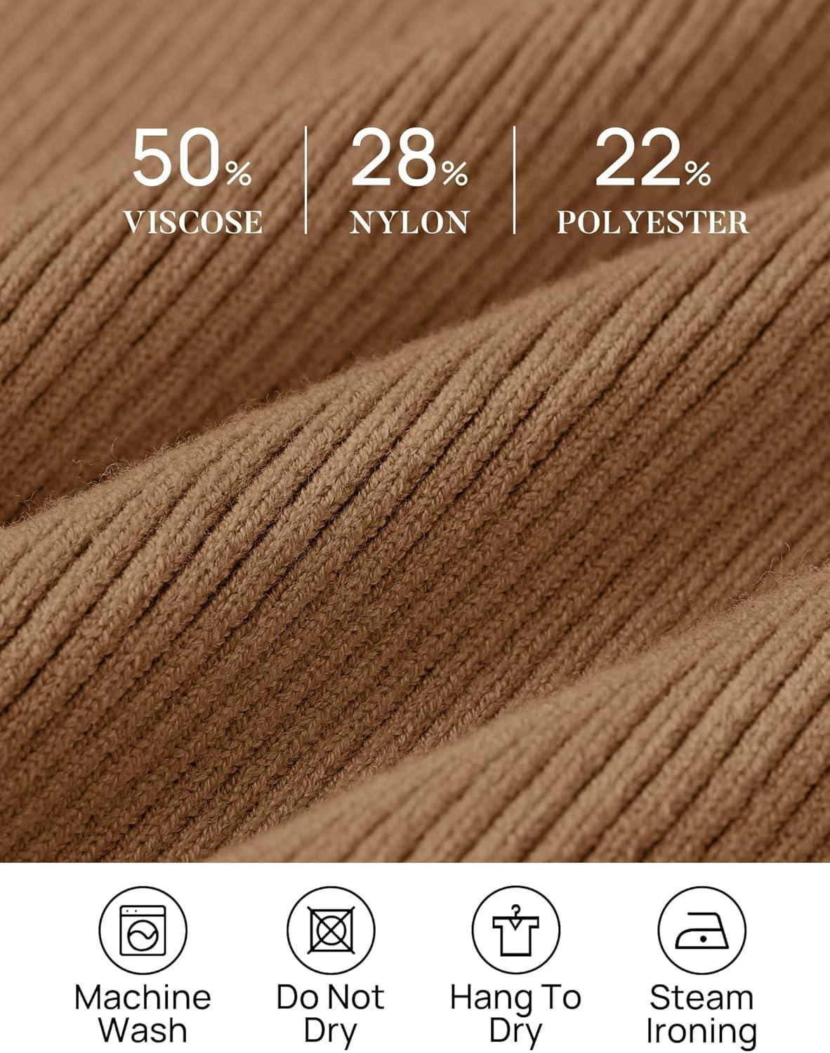 imageZESICA Womens Turtleneck Long Sleeve Shirts 2026 Spring Trendy Tops Slim Fitted Ribbed Knit Basic Casual SweaterBrown
