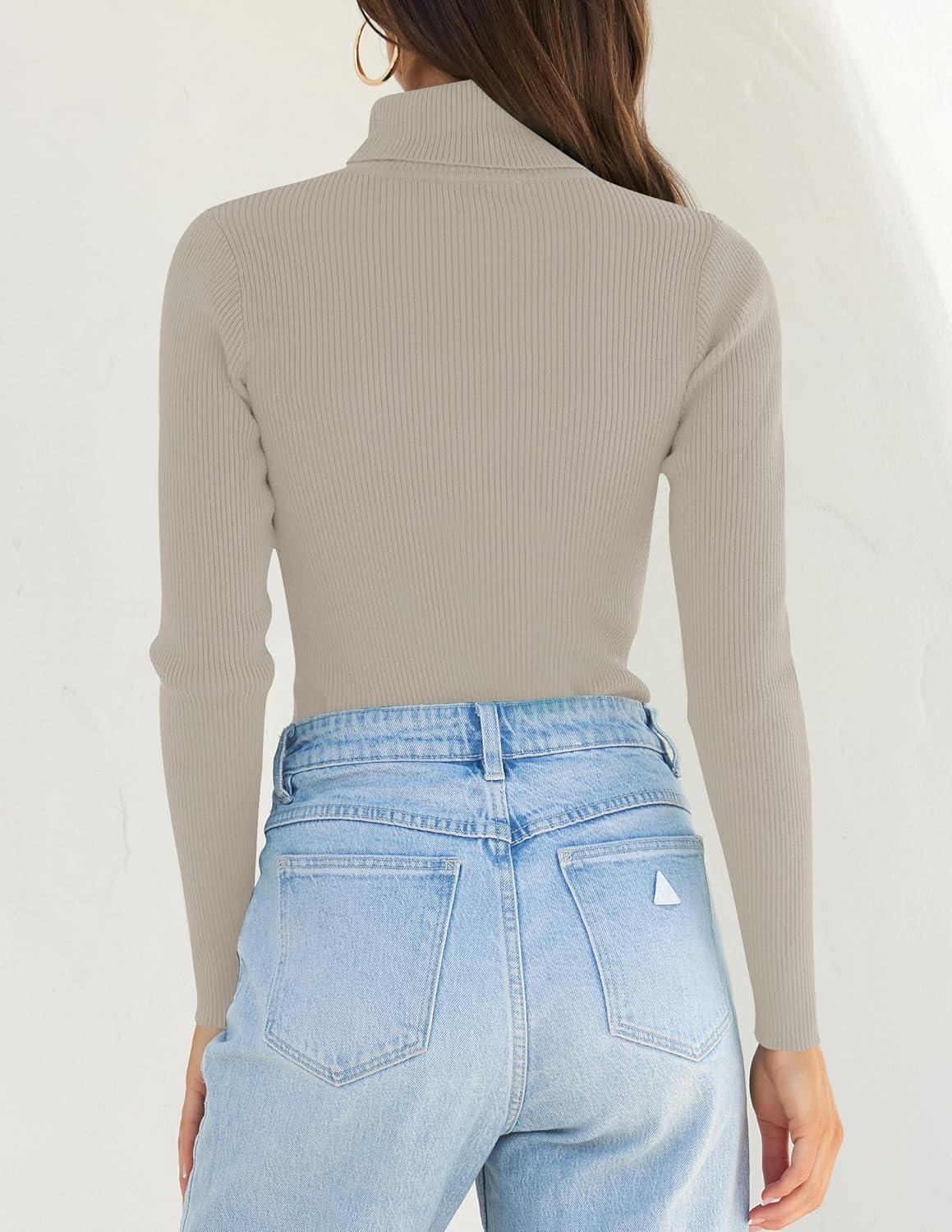 imageZESICA Womens Turtleneck Long Sleeve Shirts 2026 Spring Trendy Tops Slim Fitted Ribbed Knit Basic Casual SweaterOats