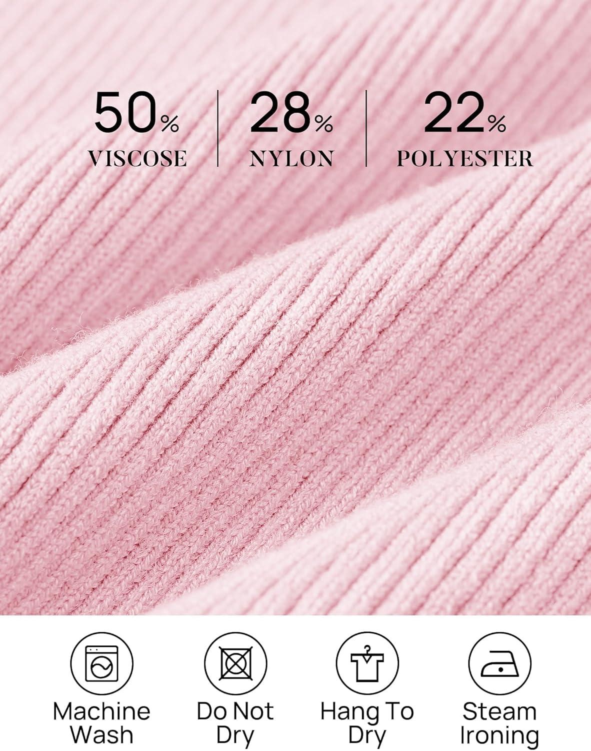 imageZESICA Womens Turtleneck Long Sleeve Shirts 2026 Spring Trendy Tops Slim Fitted Ribbed Knit Basic Casual SweaterPink