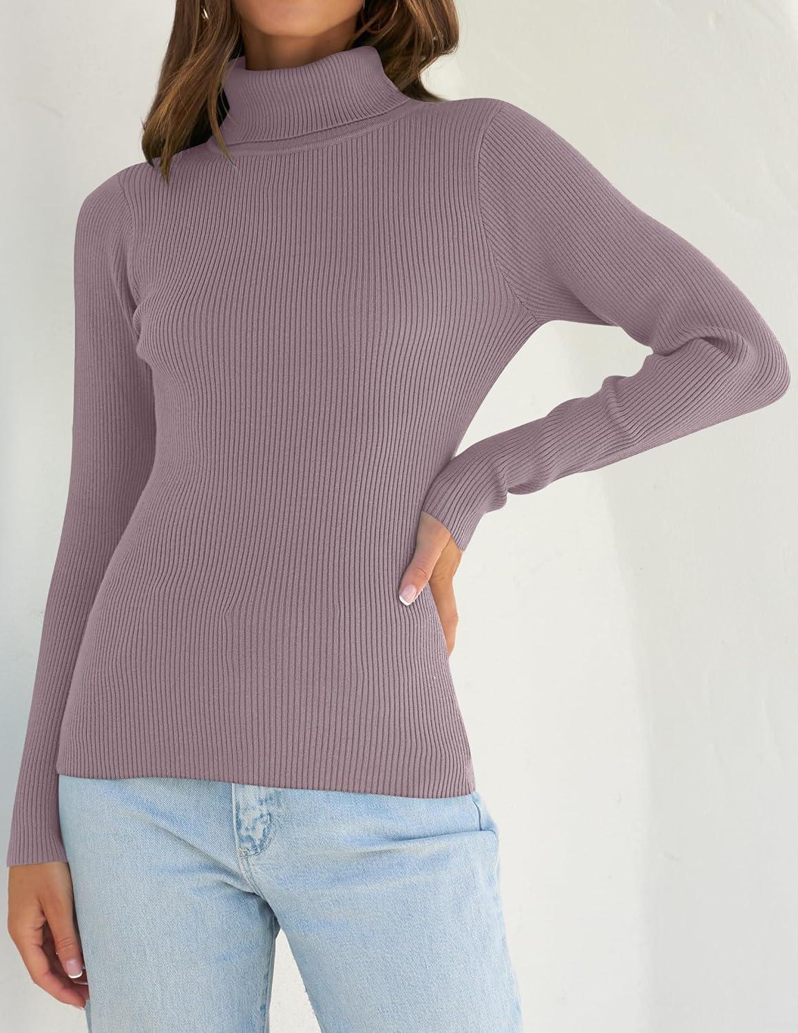 imageZESICA Womens Turtleneck Long Sleeve Shirts 2026 Spring Trendy Tops Slim Fitted Ribbed Knit Basic Casual SweaterTaro