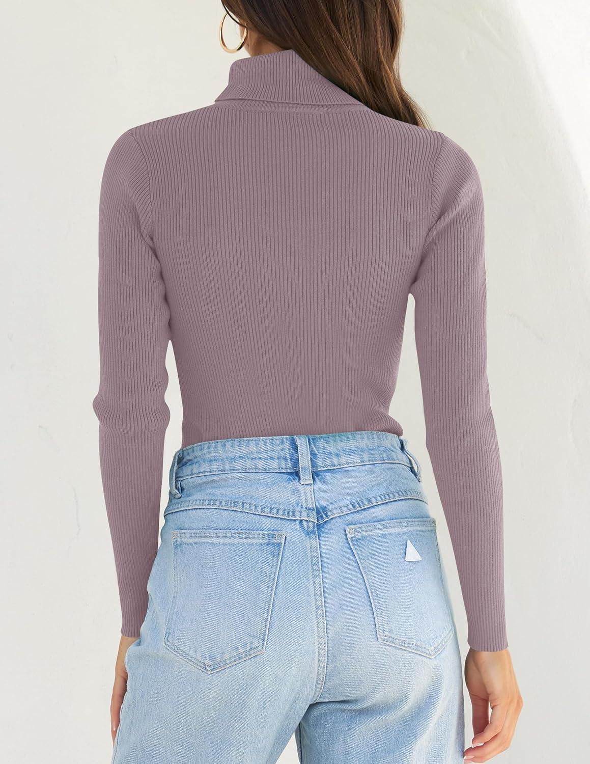 imageZESICA Womens Turtleneck Long Sleeve Shirts 2026 Spring Trendy Tops Slim Fitted Ribbed Knit Basic Casual SweaterTaro