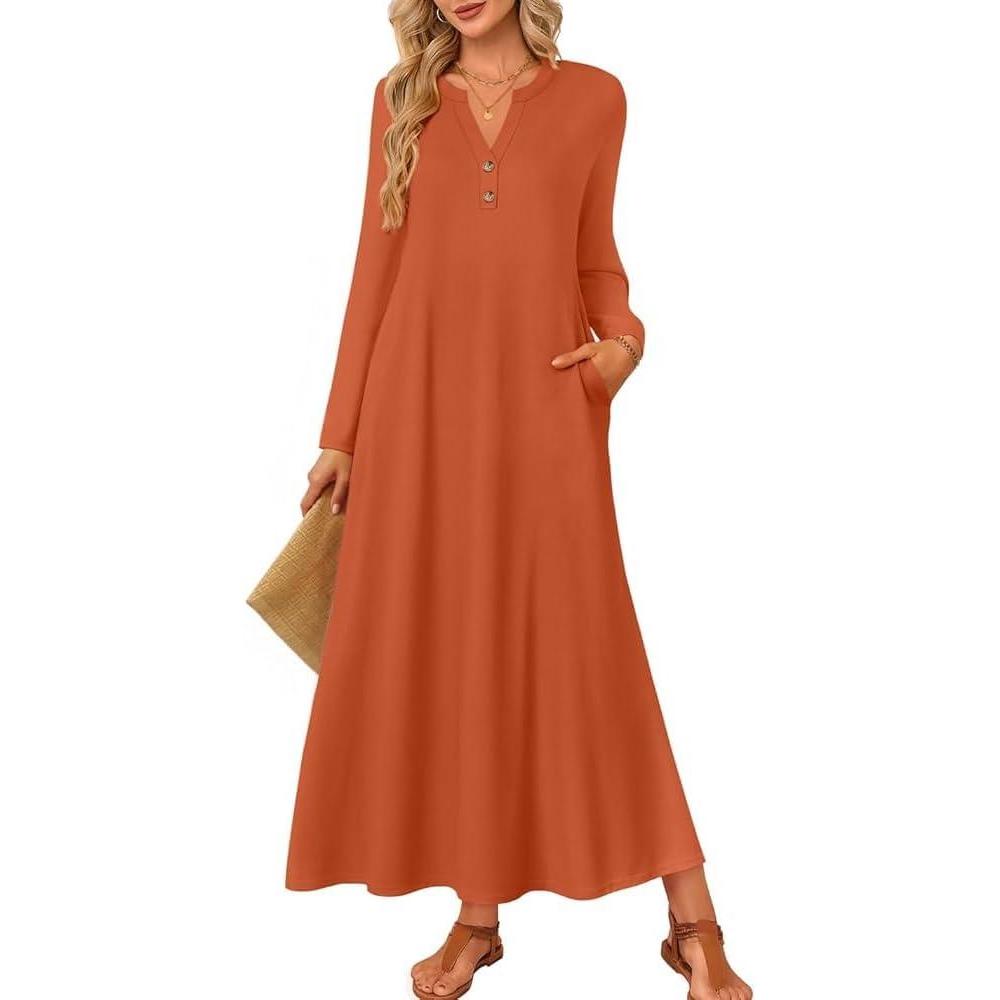 imageZESICA Fall Long Sleeve Comfortable Loose Maxi Dresses for Women 2026 Elegant Classy Winter Wedding Guest DressBrickred