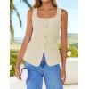 ZESICA 2026 Summer Casual Sleeveless Suit Vest for Women Square Neck Button Down Work Business Blazer Vests Waistcoat(Apricot)