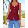 ZESICA 2026 Summer Casual Sleeveless Suit Vest for Women Square Neck Button Down Work Business Blazer Vests Waistcoat(Dark Red)