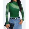 ZESICA Floral Long Sleeve Tops for Women Spring Mesh Mock Neck Ruched Fitted Shirts Going Out Blouses Trendy Clothes(Dark Green)