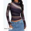 ZESICA Floral Long Sleeve Tops for Women Spring Mesh Mock Neck Ruched Fitted Shirts Going Out Blouses Trendy Clothes(Dark Purple)