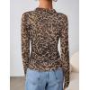 ZESICA Floral Long Sleeve Tops for Women Spring Mesh Mock Neck Ruched Fitted Shirts Going Out Blouses Trendy Clothes(Leopard Brown)