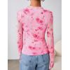 ZESICA Floral Long Sleeve Tops for Women Spring Mesh Mock Neck Ruched Fitted Shirts Going Out Blouses Trendy Clothes(Pink)