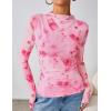 ZESICA Floral Long Sleeve Tops for Women Spring Mesh Mock Neck Ruched Fitted Shirts Going Out Blouses Trendy Clothes(Pink)