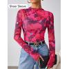ZESICA Floral Long Sleeve Tops for Women Spring Mesh Mock Neck Ruched Fitted Shirts Going Out Blouses Trendy Clothes(Rose)
