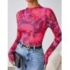 ZESICA Floral Long Sleeve Tops for Women Spring Mesh Mock Neck Ruched Fitted Shirts Going Out Blouses Trendy Clothes(Rose)
